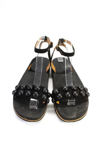 Moncler Womens Strapped Studded Ankle Buckled Slip-On Sandals Black Size 37