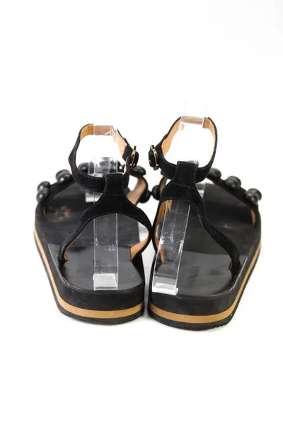 Moncler Womens Strapped Studded Ankle Buckled Slip-On Sandals Black Size 37