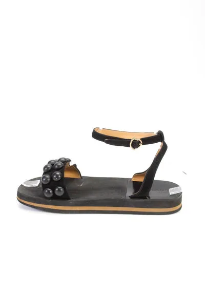 Moncler Womens Strapped Studded Ankle Buckled Slip-On Sandals Black Size 37