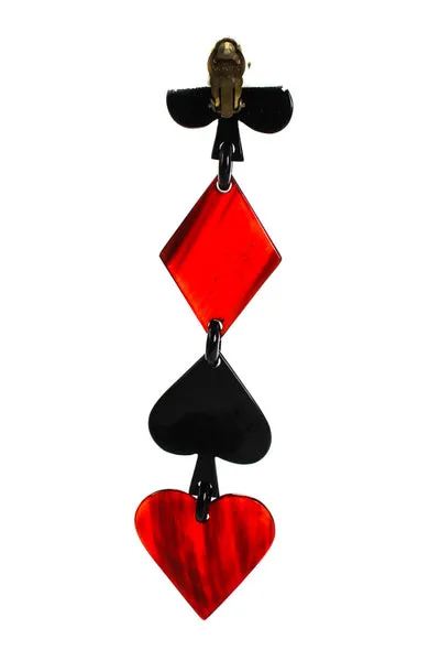 Monies Womens Red Black Clover Diamond Clover Heart Shapes Clip On Earrings