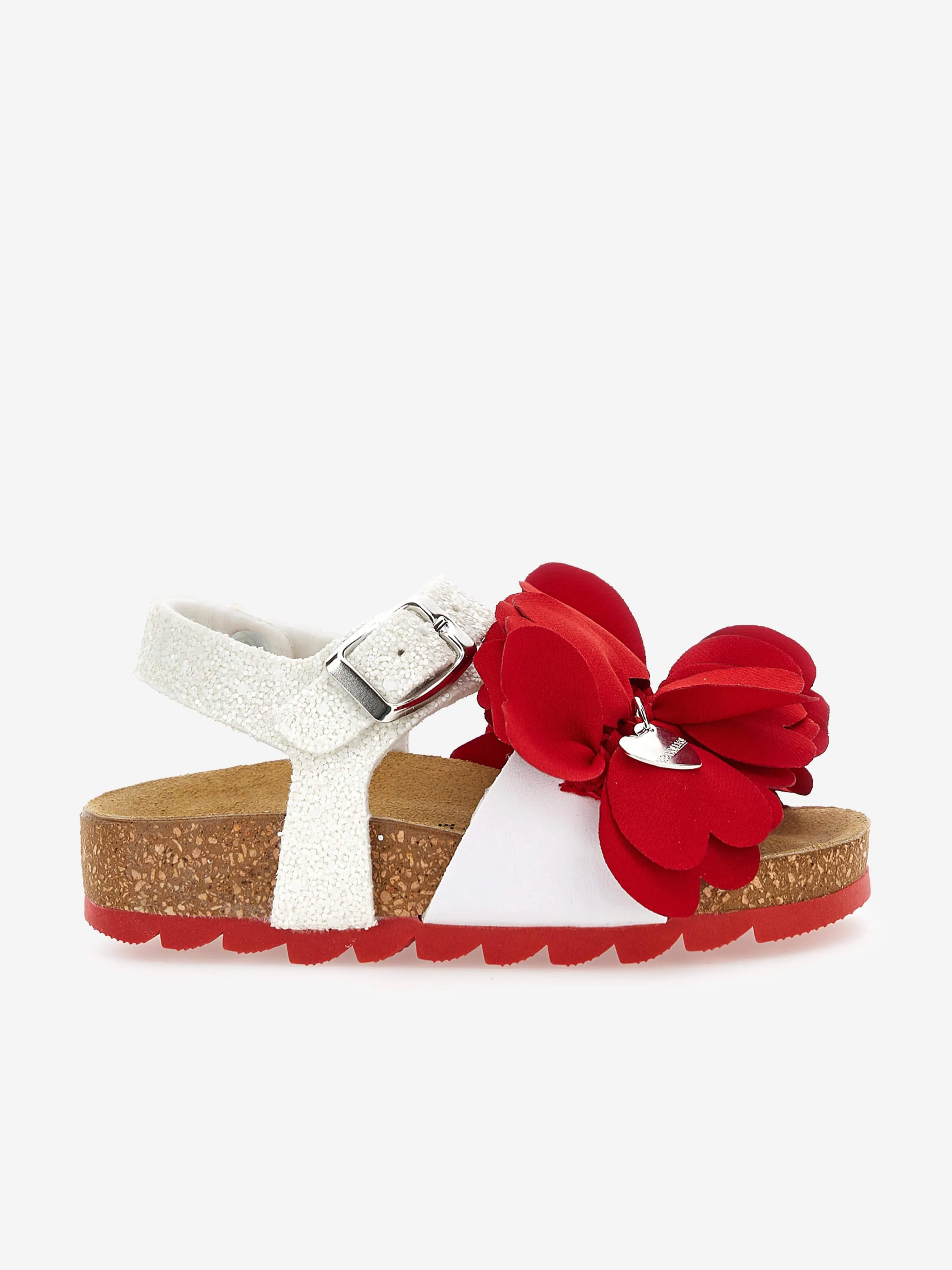 Monnalisa Girls Glitter Petal Sandals in Red