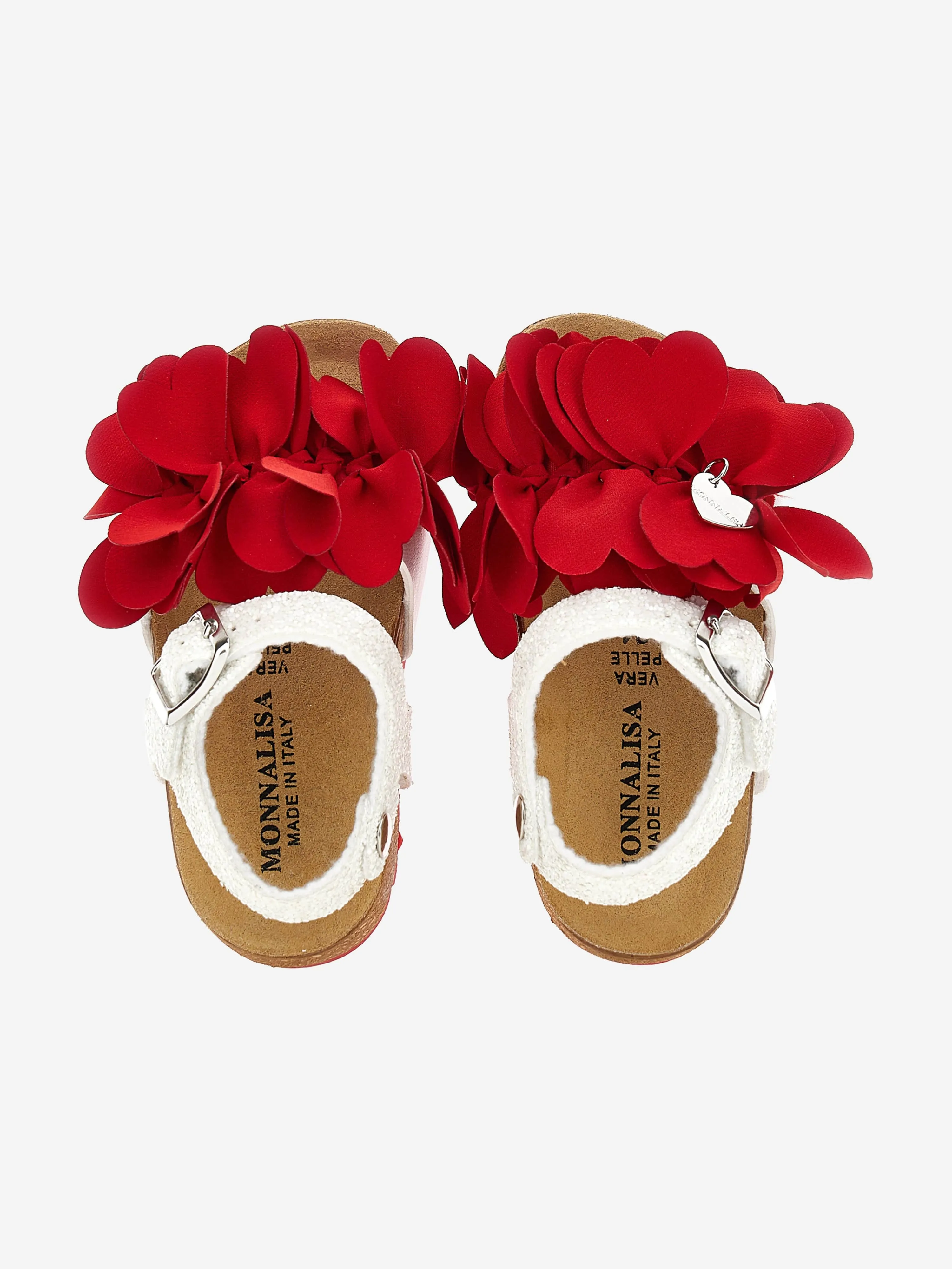 Monnalisa Girls Glitter Petal Sandals in Red