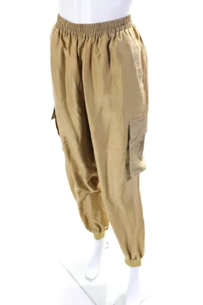 Nicole Miller Womens Elastic Waist Slim Leg Cargo Joggers Pants Beige Size Large