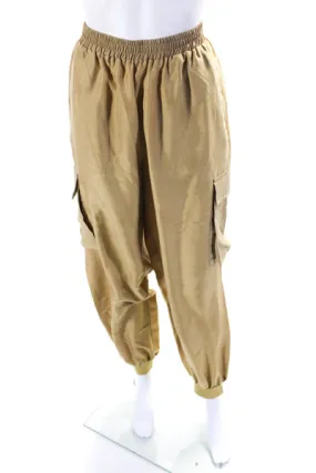 Nicole Miller Womens Elastic Waist Slim Leg Cargo Joggers Pants Beige Size Large