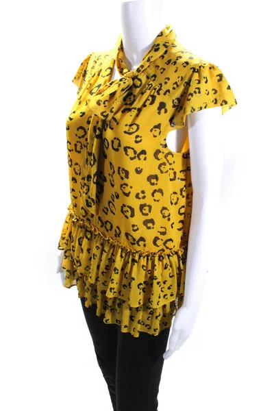 Nicole Miller Womens Yellow Yellow Leopard Tie Blouse Size 4 13968843