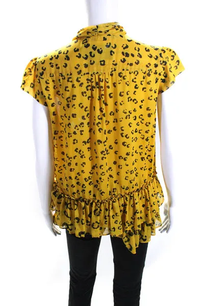 Nicole Miller Womens Yellow Yellow Leopard Tie Blouse Size 4 13968843