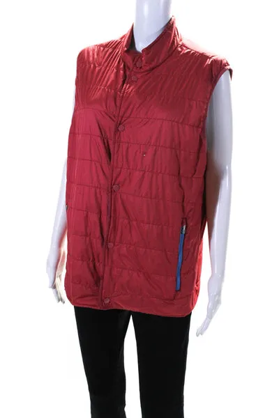 Peter Millar Womens Sleeveless Snap Down Short Quilted Vest Jacket Red Size L