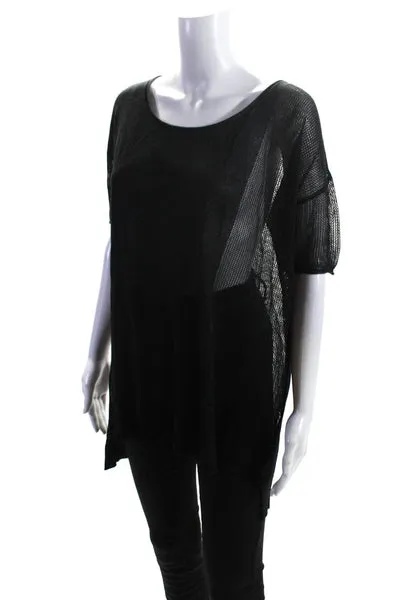 philosophy Womens Loose Knit Metallic Short Sleeve Top Sweater Black Size Small