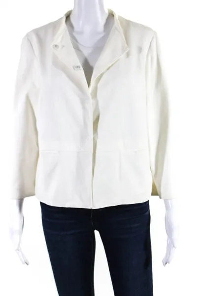 Piazza Sempione Women's Round Neck 3/4 Sleeves Button Down Jacket White Size 44