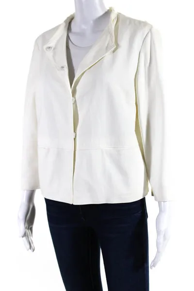 Piazza Sempione Women's Round Neck 3/4 Sleeves Button Down Jacket White Size 44