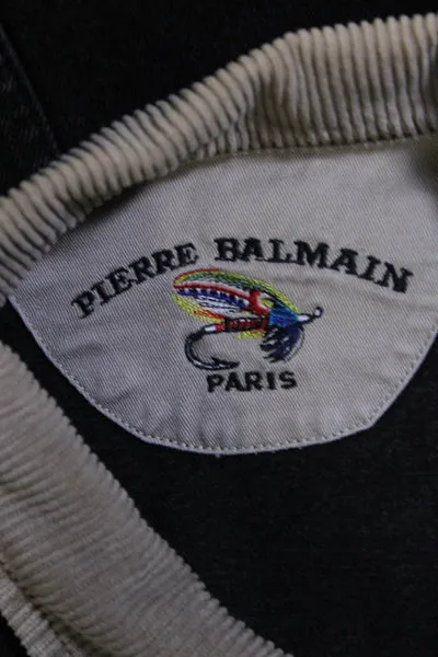 Pierre Balmain Vintage Mens Denim Button Down Jacket Black Cotton Size Large