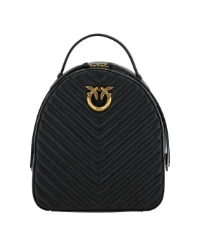 Pinko 'love Click' Black Backpack With Love Birds Diamond Logo Detail In Chevron Leather Woman