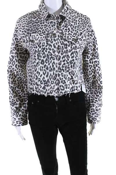 Pistola Womens Denim Animal Print Jacket White Black Size Extra Small