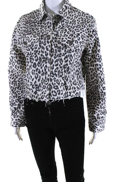 Pistola Womens Denim Animal Print Jacket White Black Size Extra Small