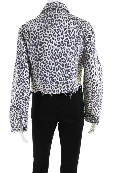 Pistola Womens Denim Animal Print Jacket White Black Size Extra Small