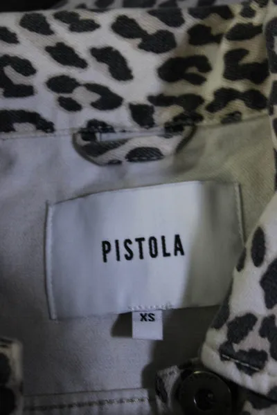 Pistola Womens Denim Animal Print Jacket White Black Size Extra Small