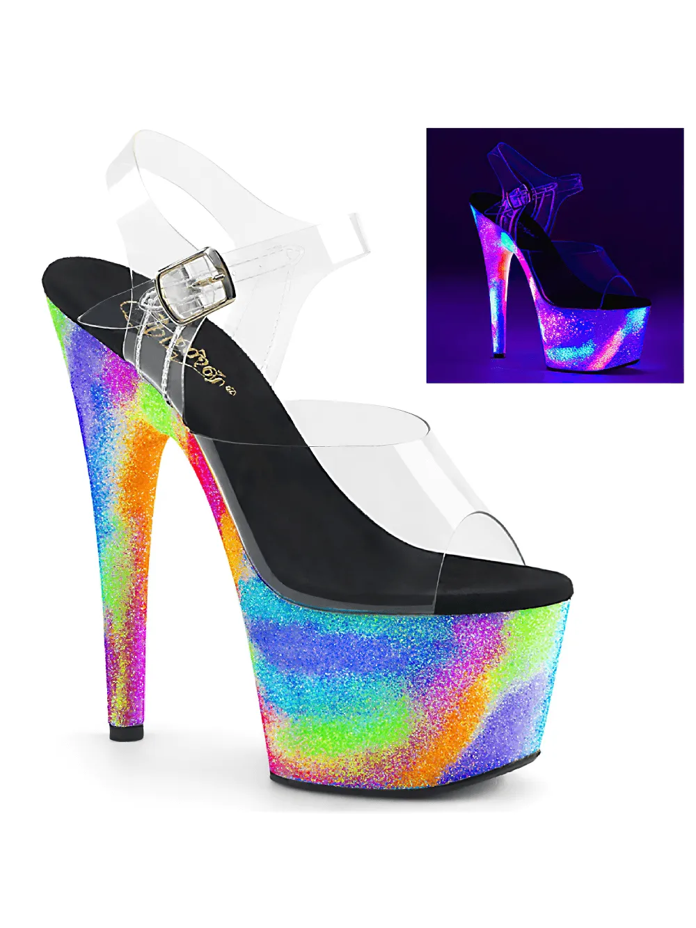 PLEASER Rainbow Galaxy Effect Blacklight Platform Sandals