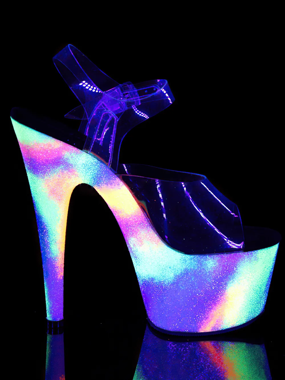 PLEASER Rainbow Galaxy Effect Blacklight Platform Sandals