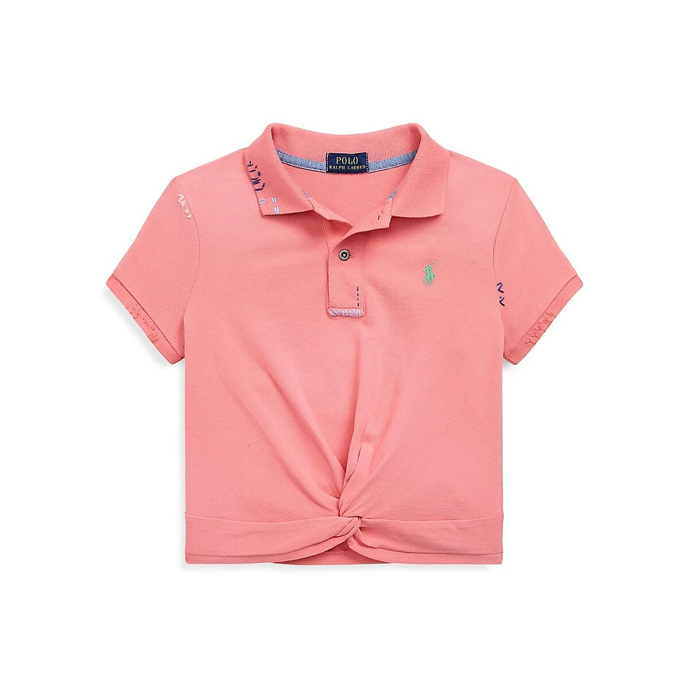 Polo Ralph Lauren Girl's Twist-Front Stretch Mesh Polo Shirt