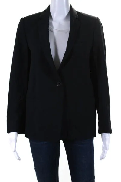 Pomandere Womens Button Down Light Jacket Navy Blue Wool Size 6