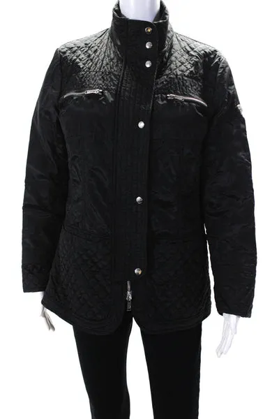 Postcard Womens Button Zip Front Quilted Trim Light Jacket Black Size 10