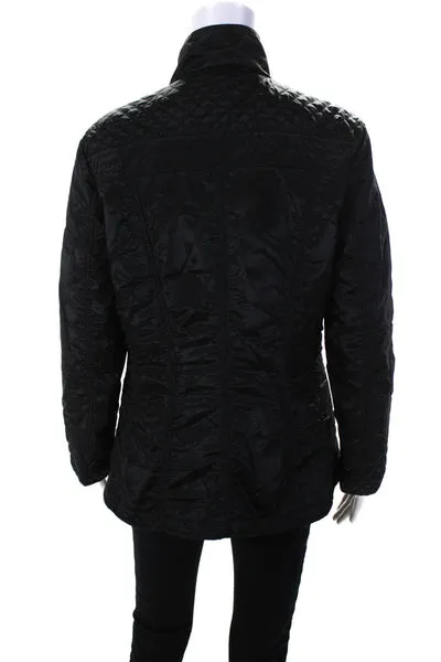 Postcard Womens Button Zip Front Quilted Trim Light Jacket Black Size 10