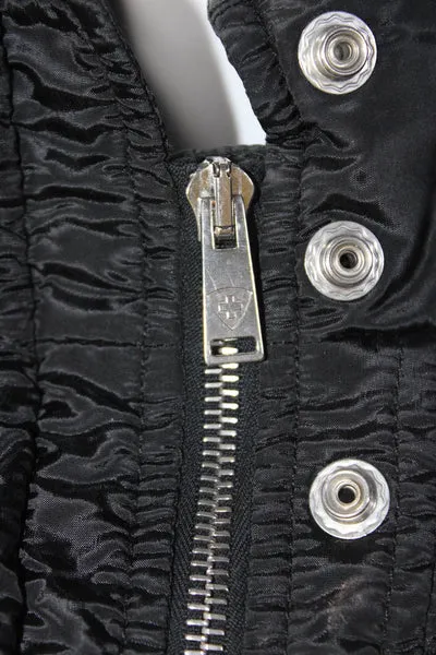 Postcard Womens Button Zip Front Quilted Trim Light Jacket Black Size 10