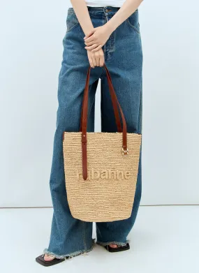 Rabanne Embossed Logo Raffia Tote Bag