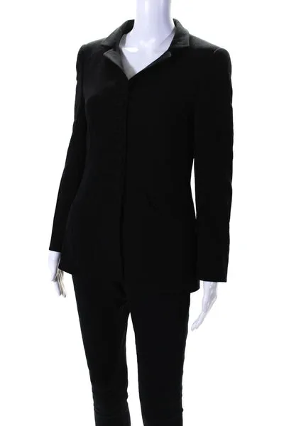 Rena Lange Womens Crew Neck Button Down Light Suit Jacket Black Wool Size 6