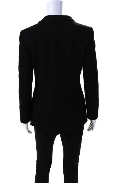 Rena Lange Womens Crew Neck Button Down Light Suit Jacket Black Wool Size 6