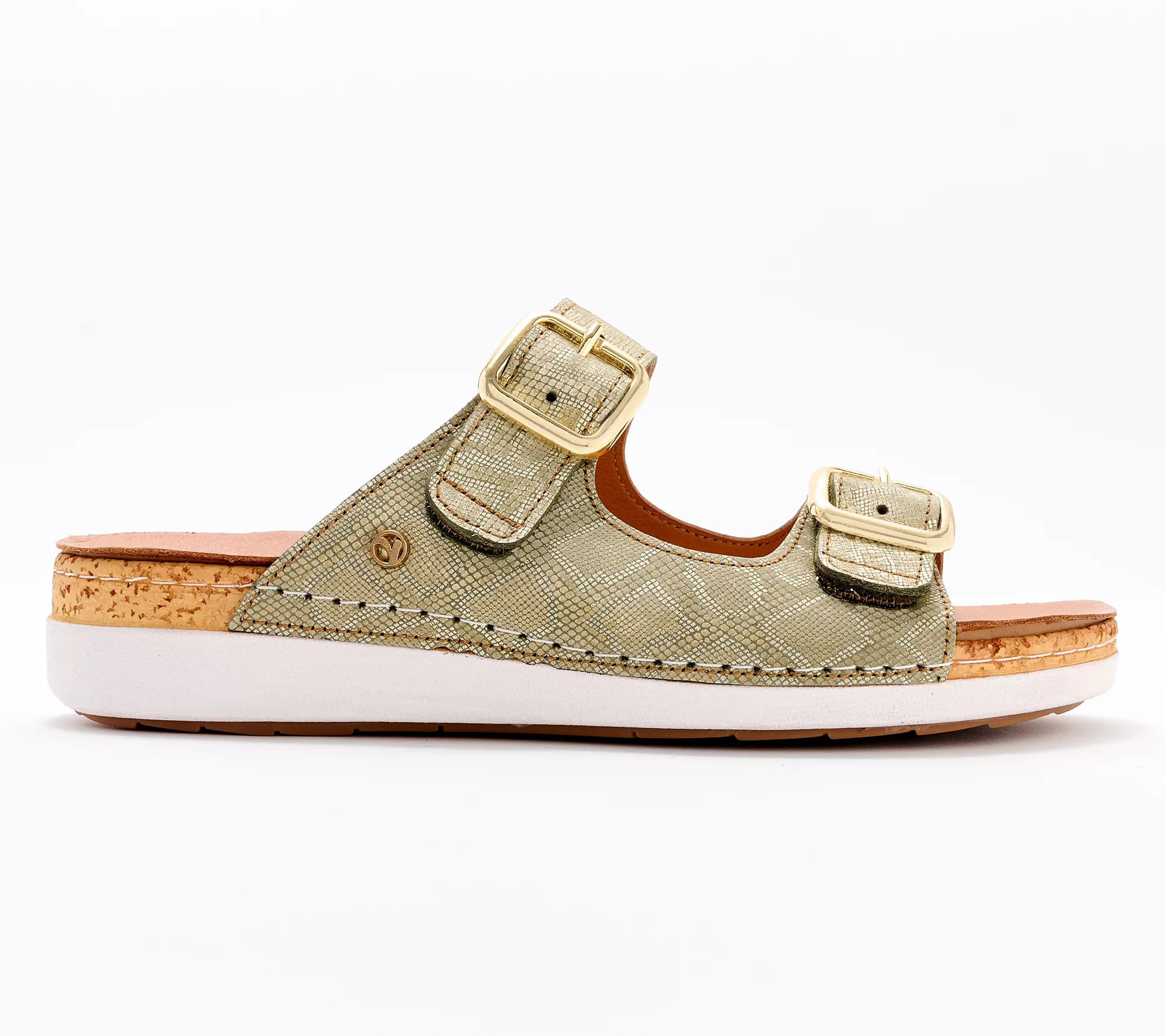 Revere Leather Double Buckle Slide Sandals Brighton