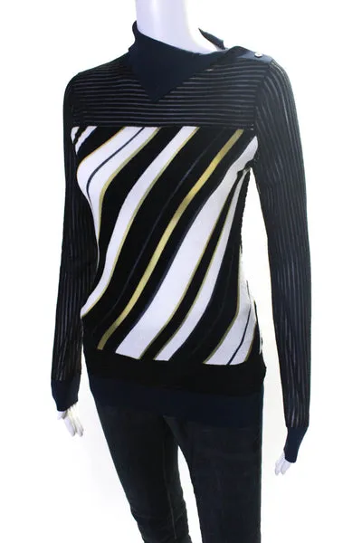 Roland Mouret Women's Turtleneck Long Sleeves Stripe Blouse Size XS