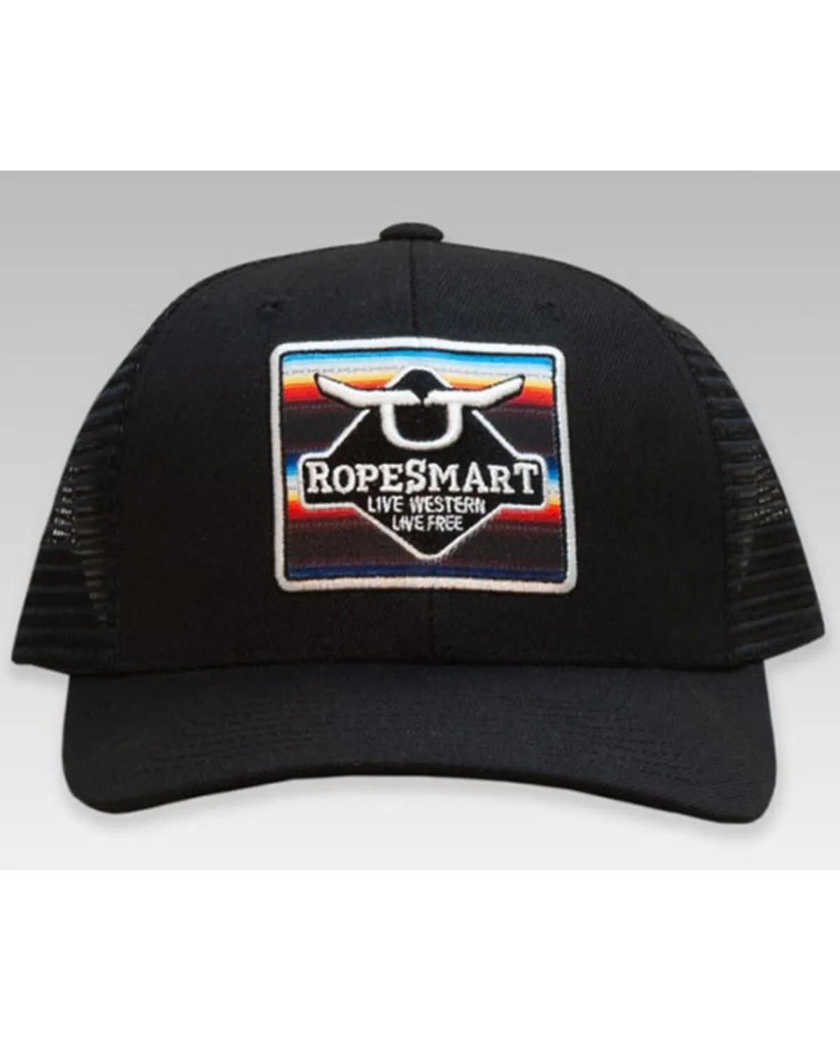 RopeSmart Men's Black Solo Serape Steerhead Diamond Patch Mesh-Back Ball Cap