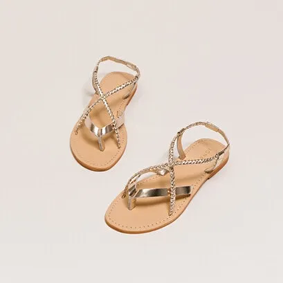 Sandals with braided straps in platine leather