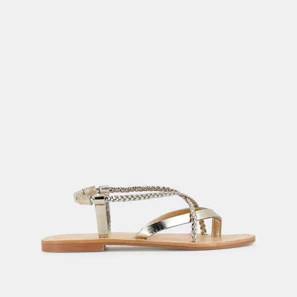 Sandals with braided straps in platine leather