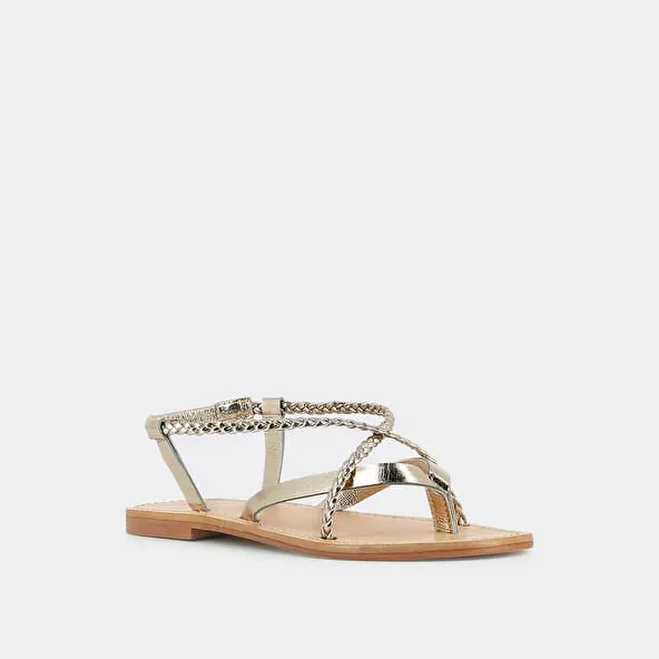 Sandals with braided straps in platine leather