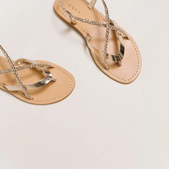 Sandals with braided straps in platine leather