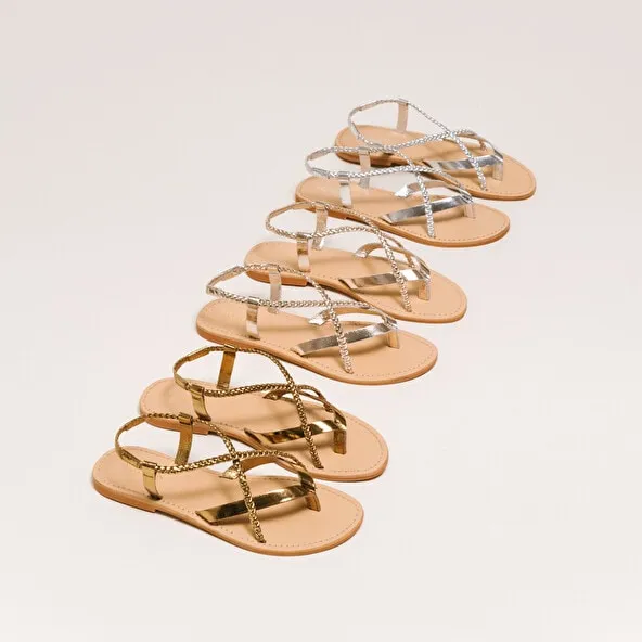 Sandals with braided straps in platine leather