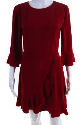 Slate & Willow Womens Red Ruffle Bell Long Sleeve Zip Back Shift Dress Size 4