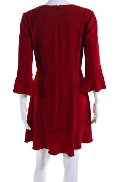 Slate & Willow Womens Red Ruffle Bell Long Sleeve Zip Back Shift Dress Size 4