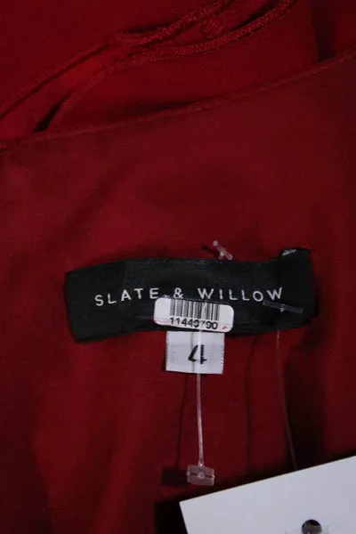 Slate & Willow Womens Red Ruffle Bell Long Sleeve Zip Back Shift Dress Size 4