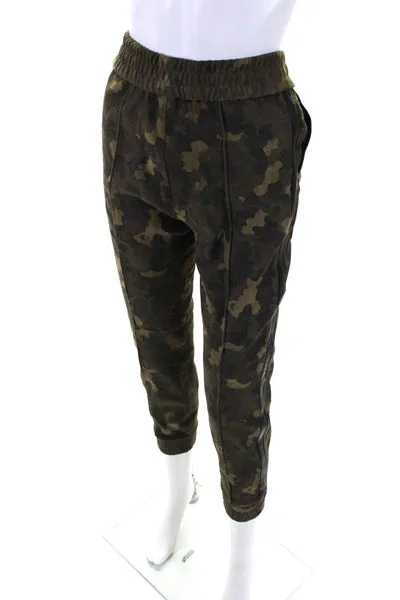 SPRWMN Womens Suede Leather Trim Camouflage Print Joggers Green Size XS