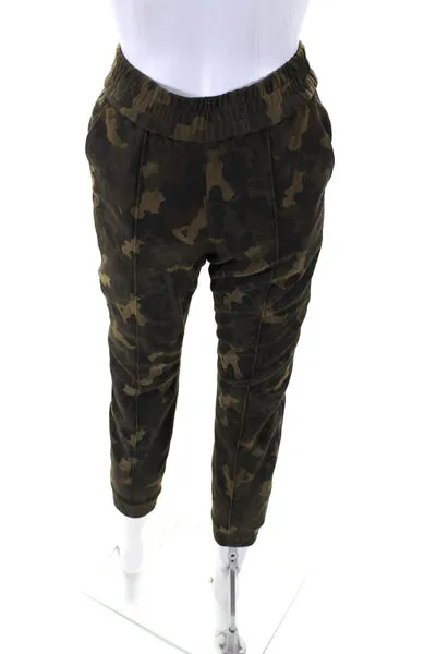 SPRWMN Womens Suede Leather Trim Camouflage Print Joggers Green Size XS