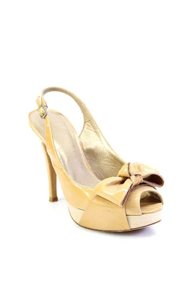 Stuart Weitzman Womens Bow Detail Peep Toe Slingback Heels Yellow Size 5.5M