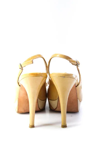 Stuart Weitzman Womens Bow Detail Peep Toe Slingback Heels Yellow Size 5.5M