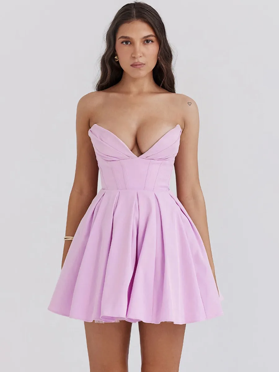 Summer Dress Strapless Backless Pink Short Beach Dress