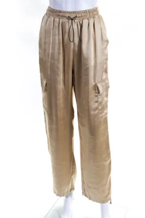 Super Down Womens Beige Satin Drawstring Straight Leg Cargo Pants Size S