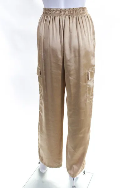 Super Down Womens Beige Satin Drawstring Straight Leg Cargo Pants Size S