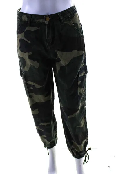 Superdown Womens Green Cotton Camouflaged Cuff Ankle Cargo Jogger Pants Size 24