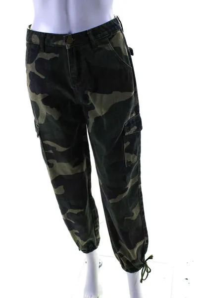 Superdown Womens Green Cotton Camouflaged Cuff Ankle Cargo Jogger Pants Size 24